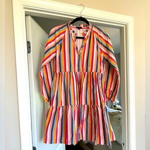 J. Crew Tiered Popover Dress in Striped Cotton Poplin, Size XS.